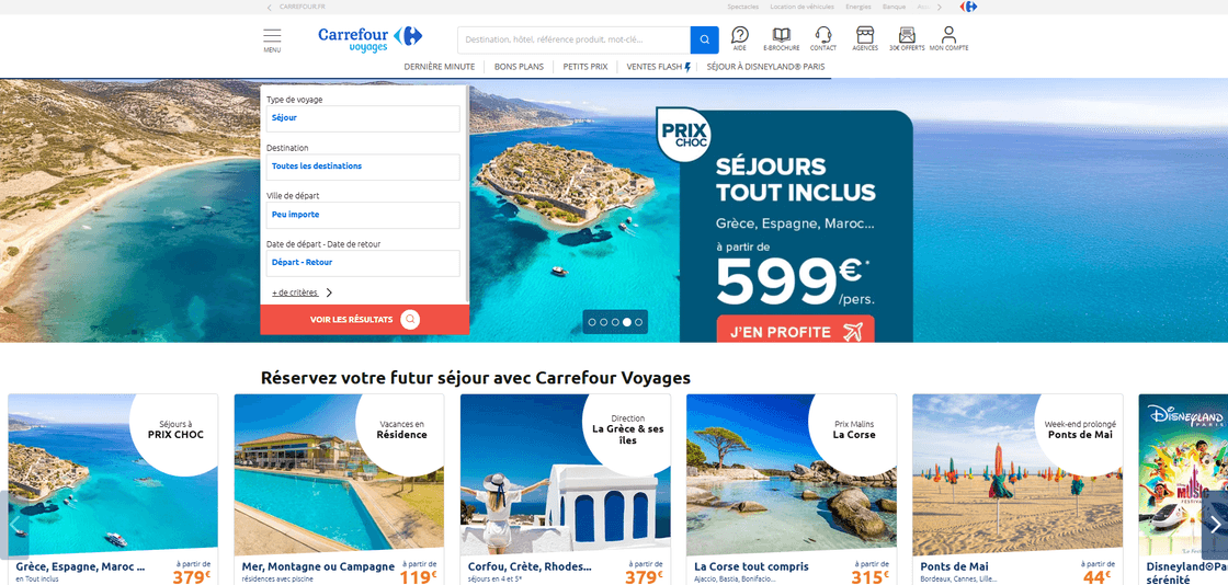 Nouvelle page d'accueil de carrefour voyages