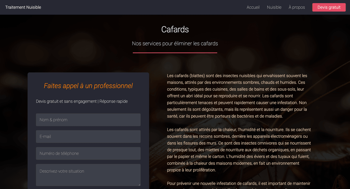 Page template des nuisibles