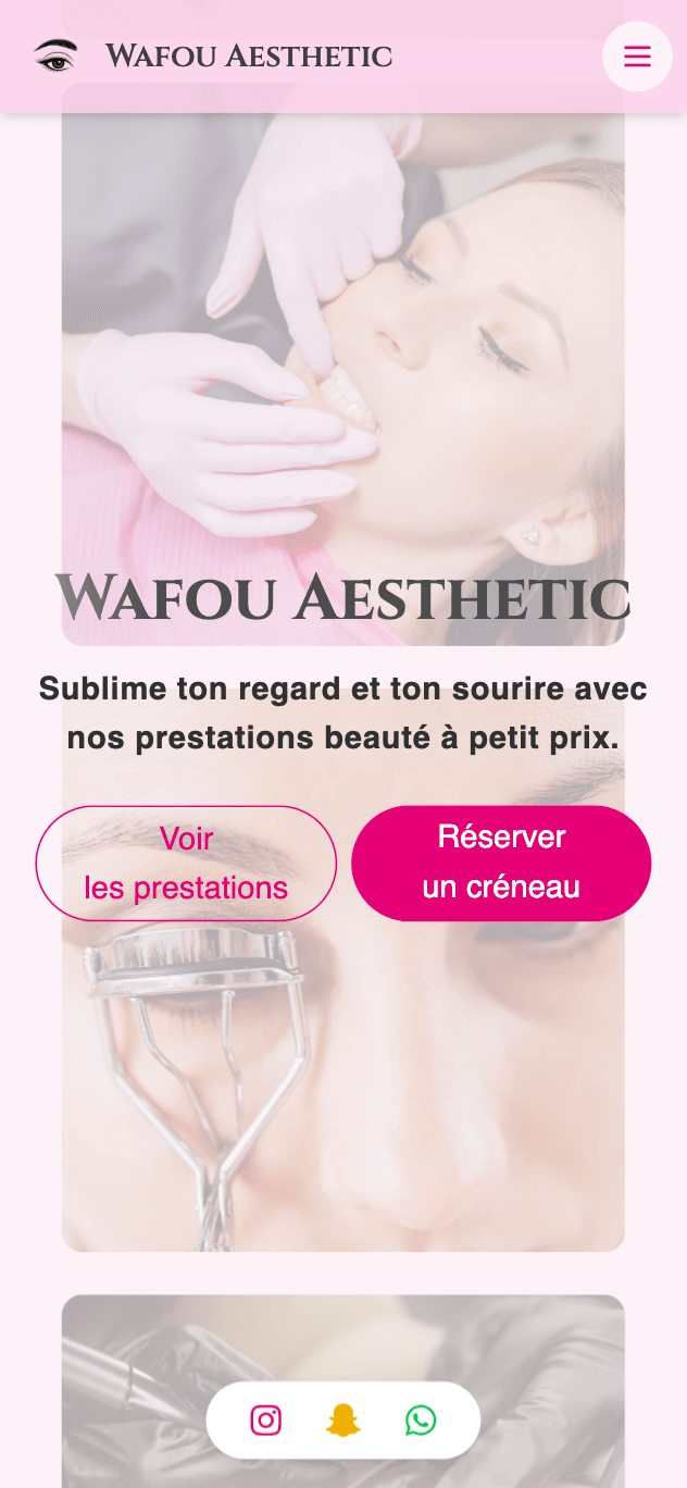 Page d'accueil version mobile de Wafou Aesthetic